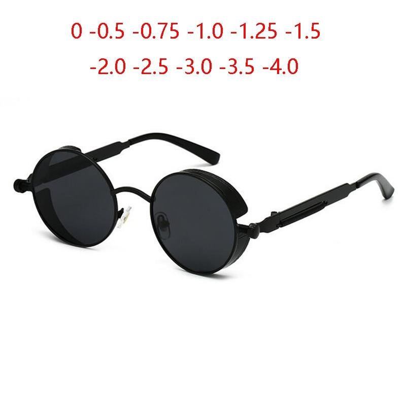 Round Steampunk Polarized Sunglasses Men Women Punk Goggles Retro Minus Lens Prescription Sunglasses 0 0.5 0.75 1.0