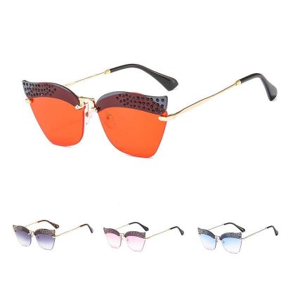 Moda Retro bezramowe kocie oko diamentowe okulary przeciwsloneczne dla kobiet nowy projekt Outdoor Sports jazdy